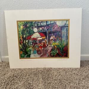 Elaine‎ Elliott Marche Journée Print Signed Mat French Scene Impressionism